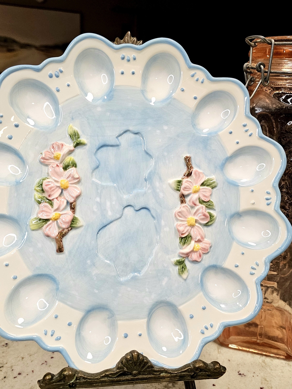 Blue Floral Ceramic Deviled Egg Platter Ganz Spring Gogwood Servingware Tray